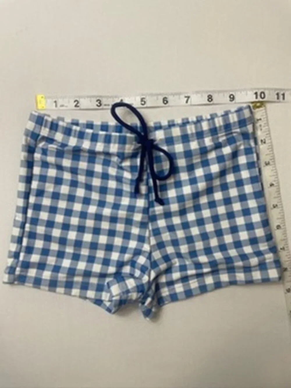 Blueberi Girls Gingham Swim Shorts Blue White Swimsuit Bottoms Size 6Y